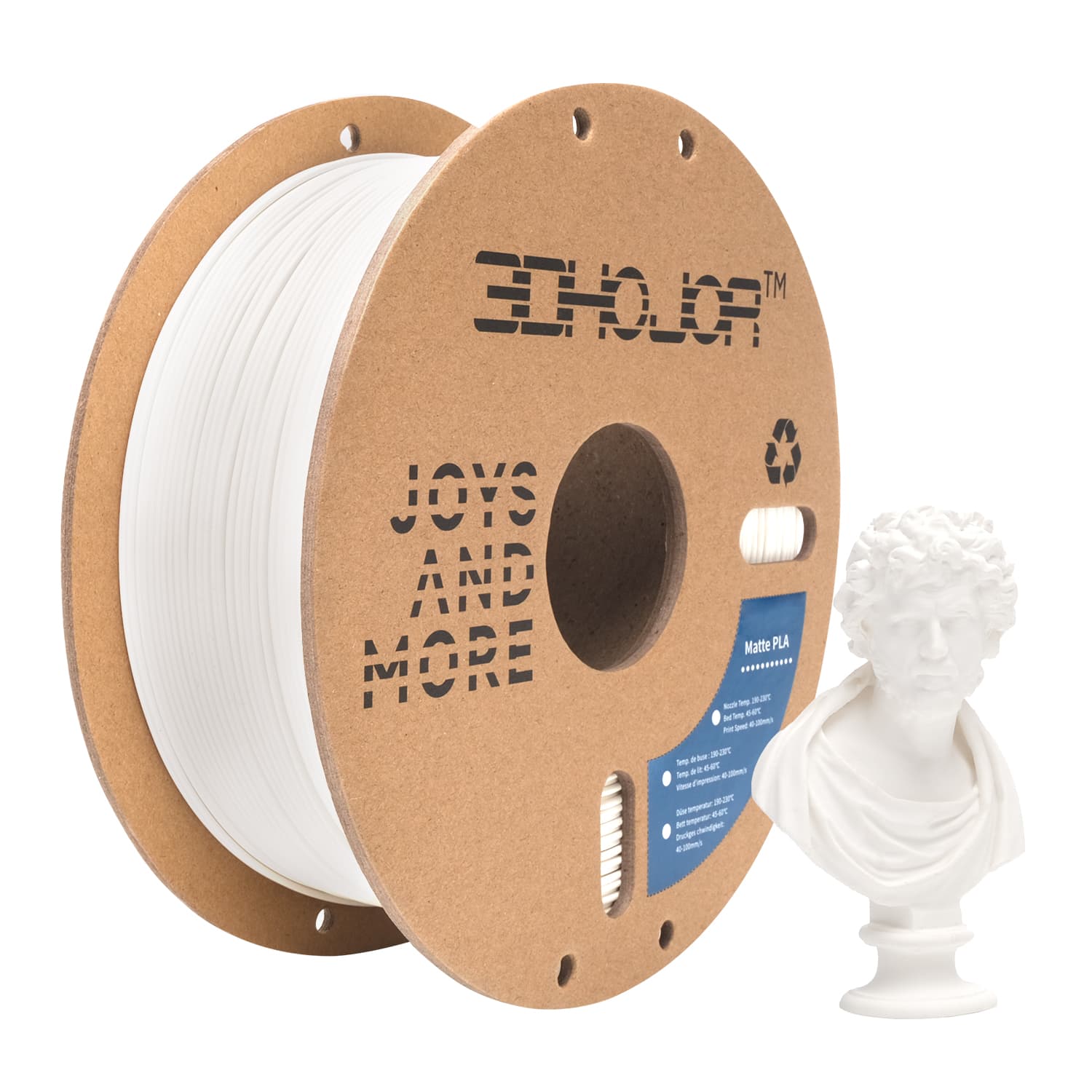 3DHoJor Matte PLA Filament 1.75mm White, PLA 3D Printer Filament, 1kg