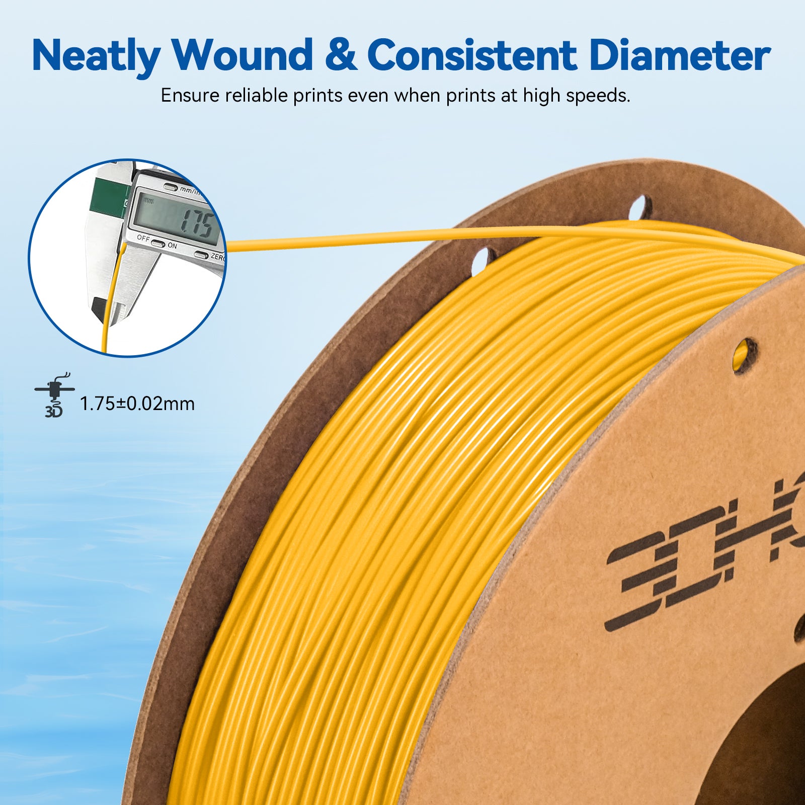 3DHoJor PLA High Speed Printer Filament 1.75mm 1kg Cardboard Spool (2.2lbs) Rapid PLA to 5X Faster Printing Filament PLA Dimensional Accuracy +/- 0.02 mm Fits for Most FDM 3D Printer-Yellow