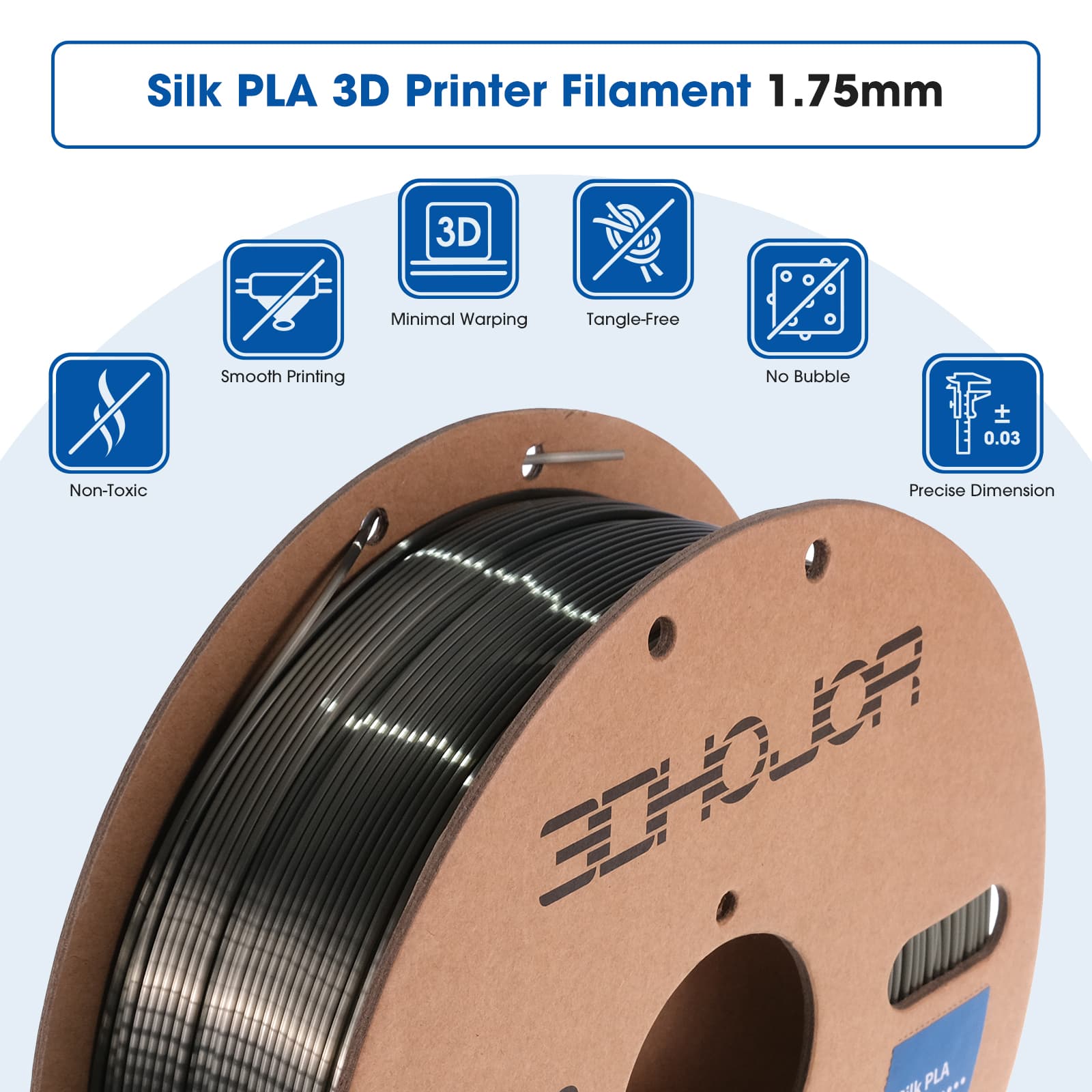 Silk Silver PLA Filament 1.75mm Shiny 3D Printer Filament 1KG Spool (2.2  lbs), Suitable for High Speed Silk Color PLA Filament Widely Support for  FDM