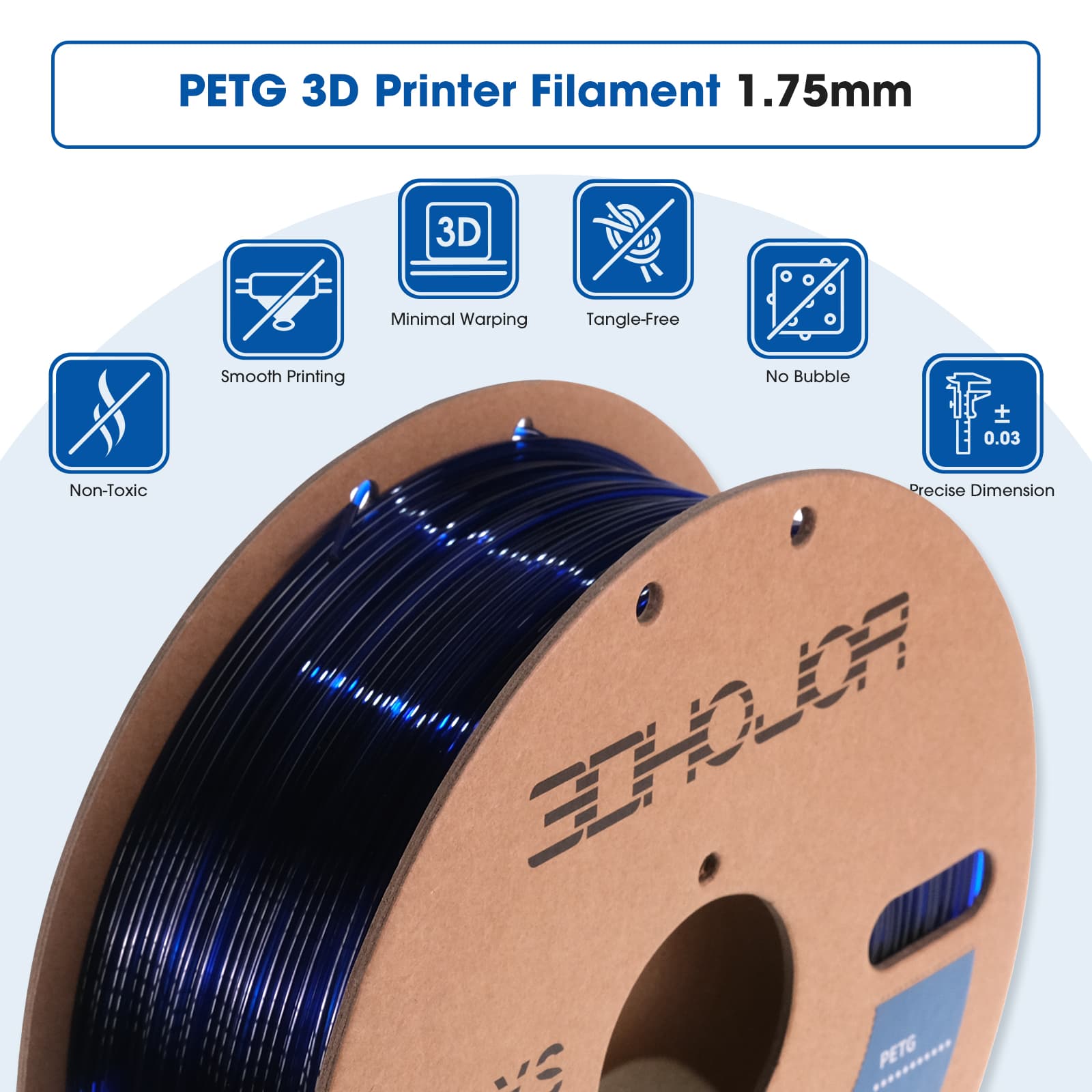 3DHoJor PETG Filament 1.75mm, PETG 3D Printing Filament, 2.2 LBS (1KG)