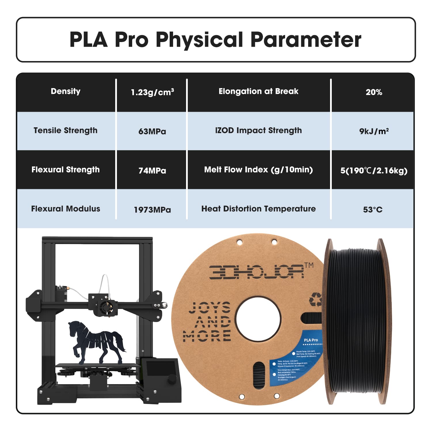 3DHoJor PLA Pro Filament 1.75mm (PLA Plus Black Filament), 1kg 3D Printer PLA Filament