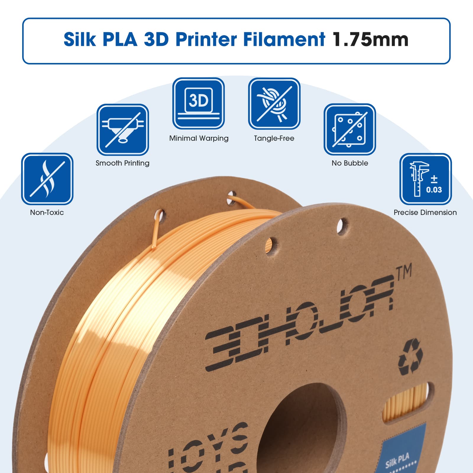 3DHoJor Silk PLA Filament 1.75mm, 2.2 LBS (1KG) Cardboard Spool, Silk