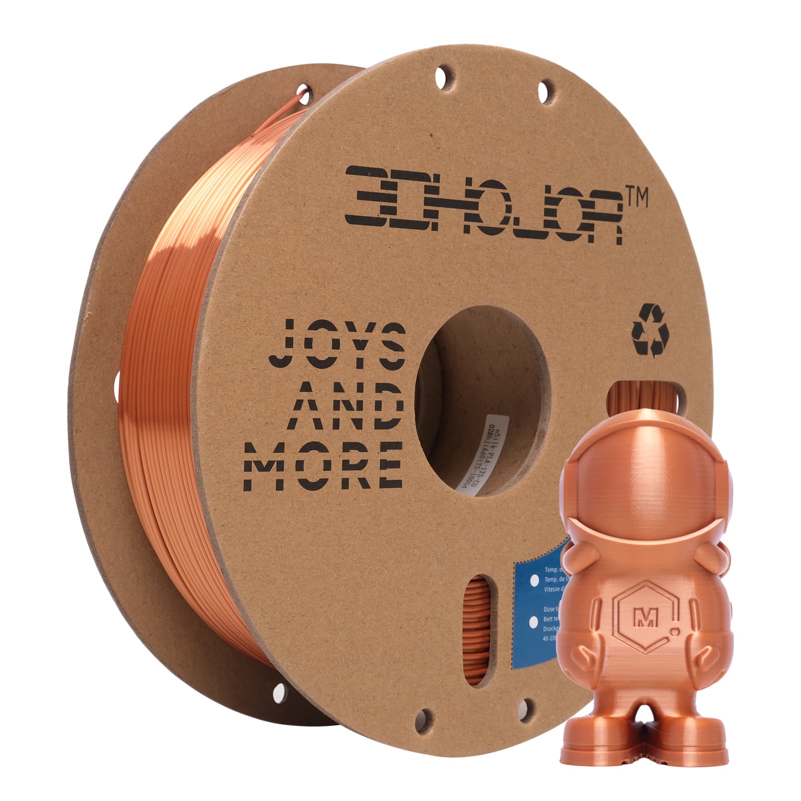3DHoJor Silk PLA Filament 1.75mm, Silk Copper, 2.2 LBS (1KG) Cardboard Spool