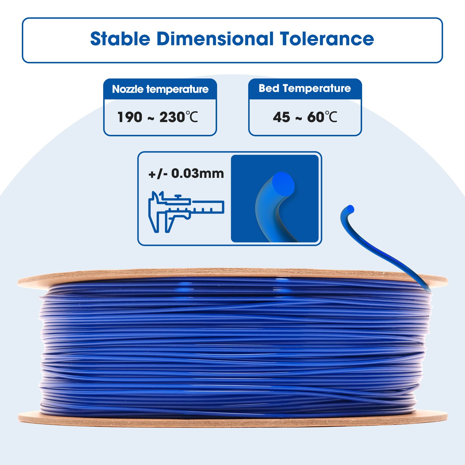3DHoJor PLA Filament 1.75mm Blue,3D Printing Filament,1kg Cardboard Spool (2.2lbs), Fit Most FDM 3D Printer